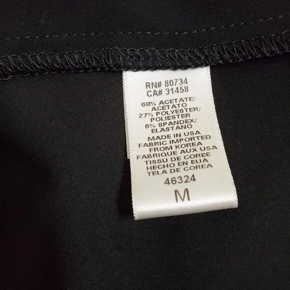 BCBGMaxAzria Black Faux Wrap Midi Dress M 3/4 Sleeve Tie Ruched Minimalist - Picture 11 of 12